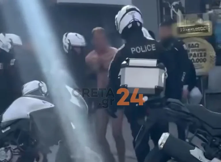 Ηράκλειο: Ημίγυμνος άνδρας προκάλεσε ζημιές σε σούπερ μάρκετ, βιτρίνες και αυτοκίνητα