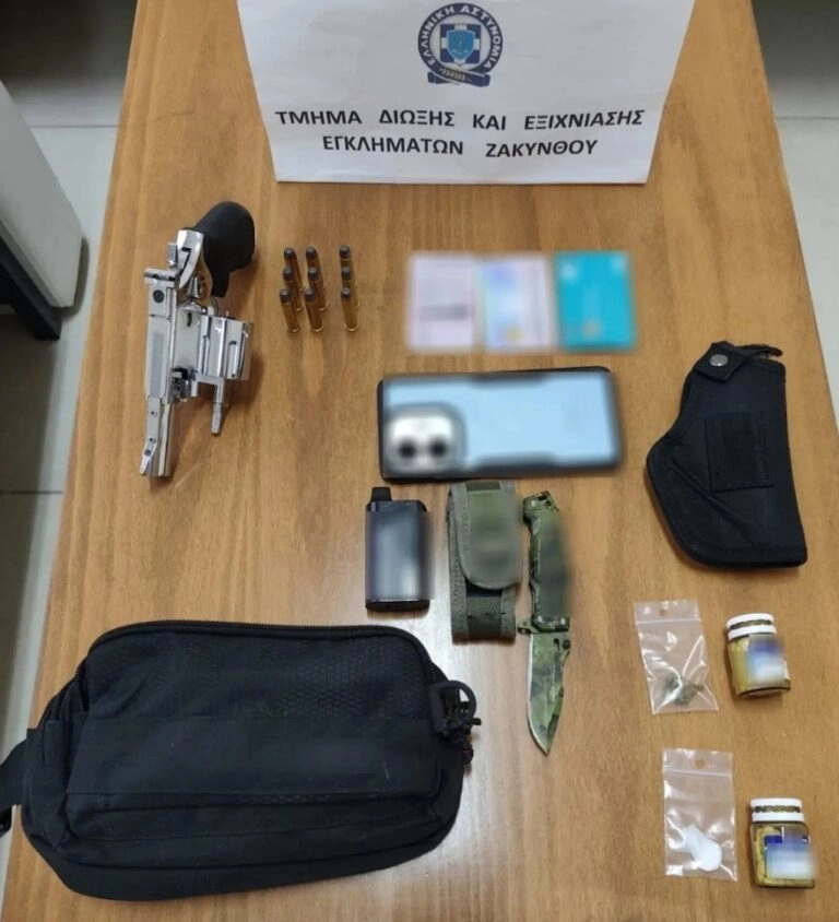 Δυο συλλήψεις για εκβίαση, απειλή, εξύβριση, όπλα και ναρκωτικά στην Ζάκυνθο