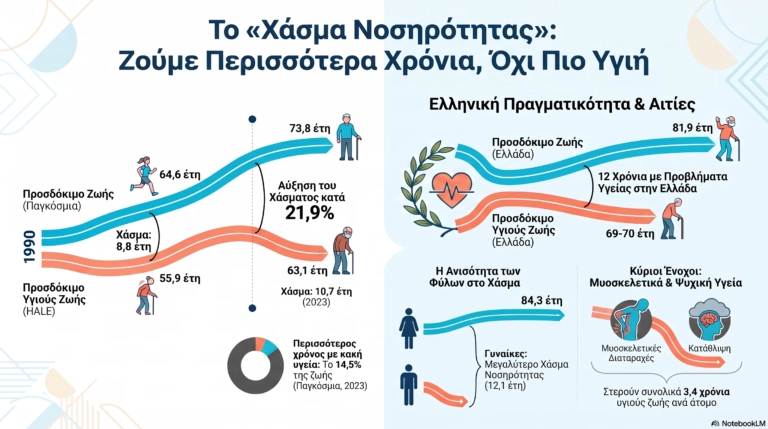 Χάσμα νοσηρότητας: Το χάσμα ανάμεσα στο προσδόκιμο και στο υγιές προσδόκιμο ζωής – Ζούμε περισσότερο, ζούμε όμως καλύτερα;